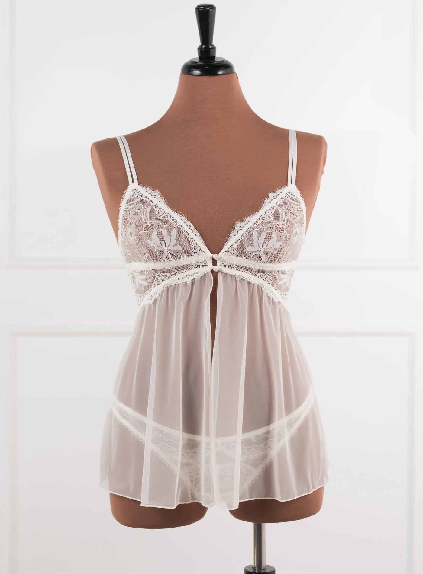 Lace & Mesh Button Panty - Pearl