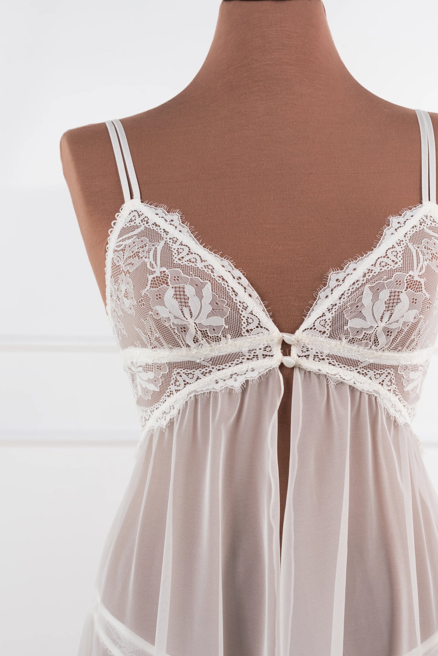 Lace & Mesh Button Babydoll - Pearl