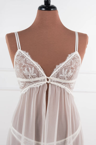 Lace & Mesh Button Babydoll - Pearl