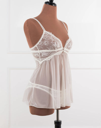 Lace & Mesh Button Babydoll - Pearl