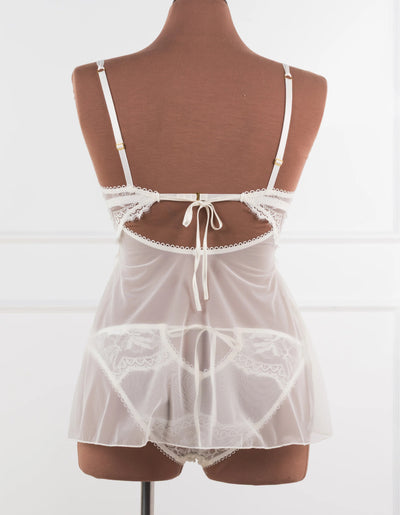 Lace & Mesh Button Panty - Pearl