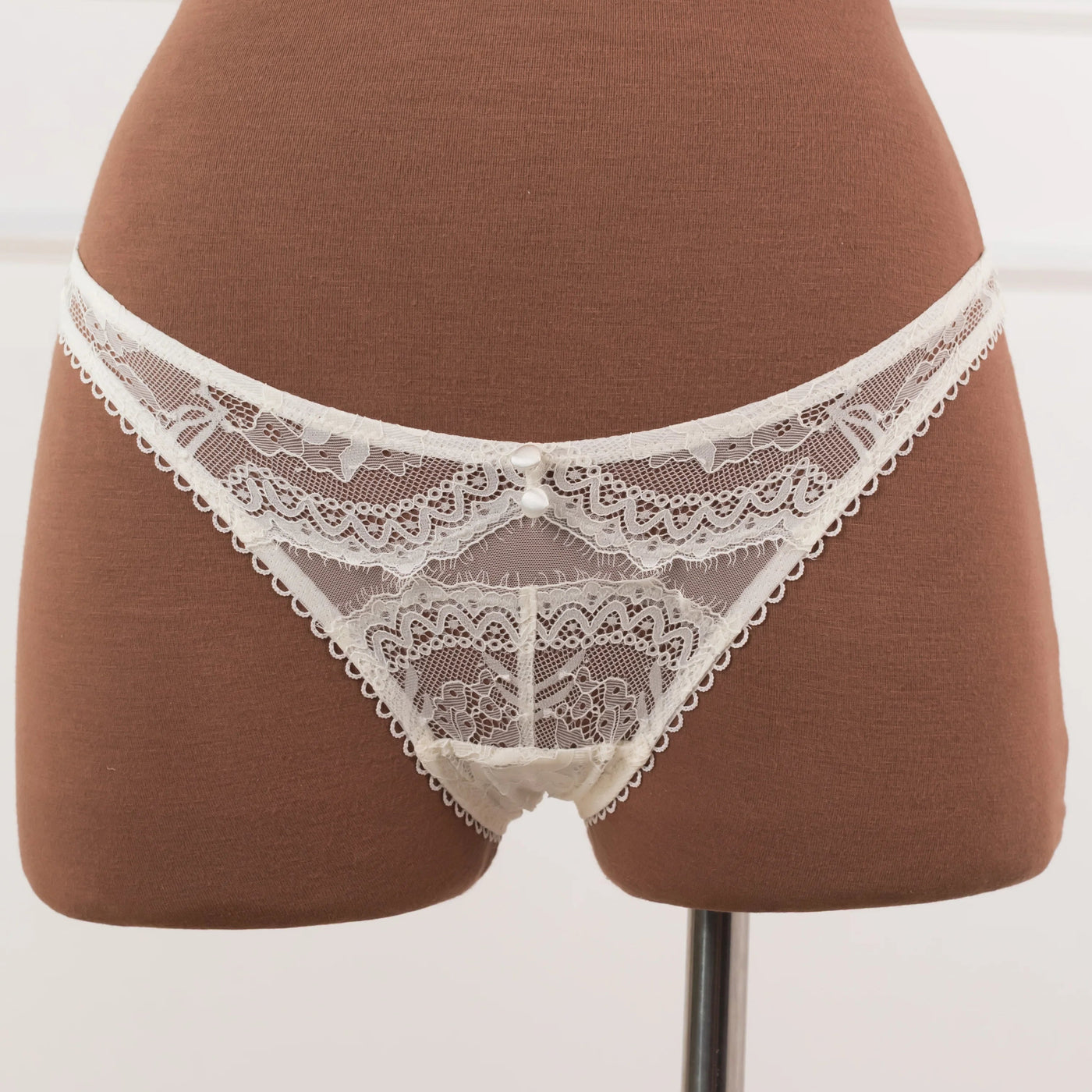 Lace & Mesh Button Panty - Pearl