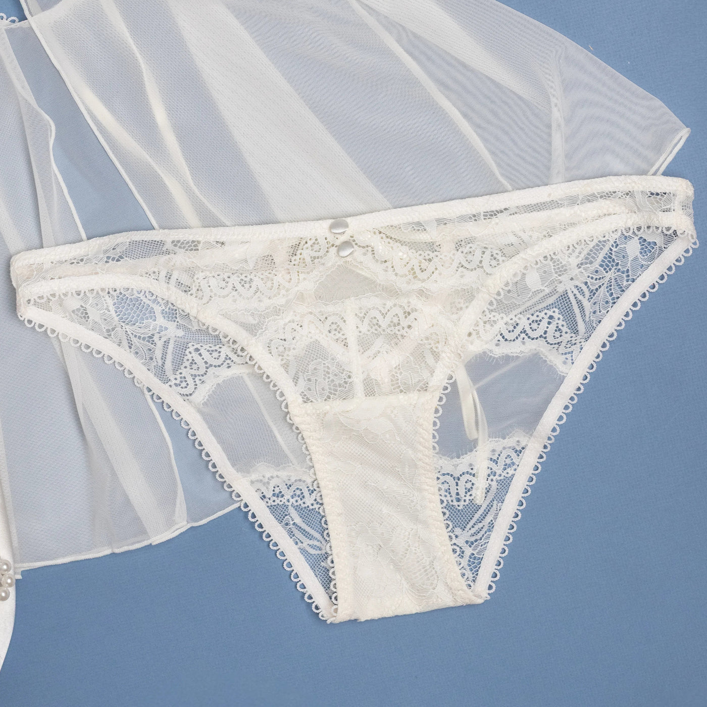 Lace & Mesh Button Panty - Pearl