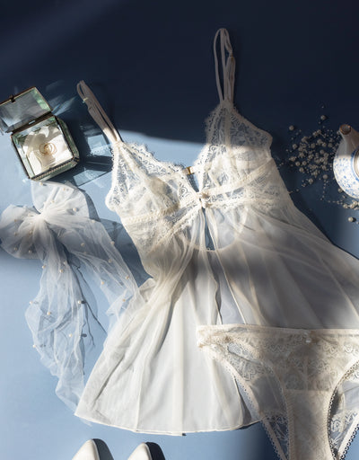 Lace & Mesh Button Panty - Pearl