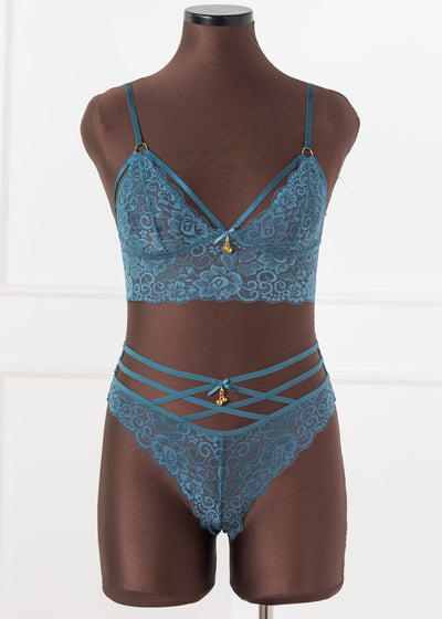 Strappy Crotchless Charm Panty - Retro Blue