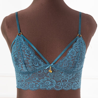 Lacy Caged Charm Bralette - Retro Blue