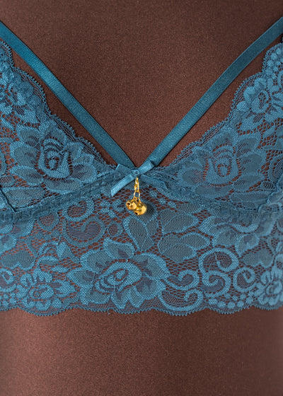 Lacy Caged Charm Bralette - Retro Blue