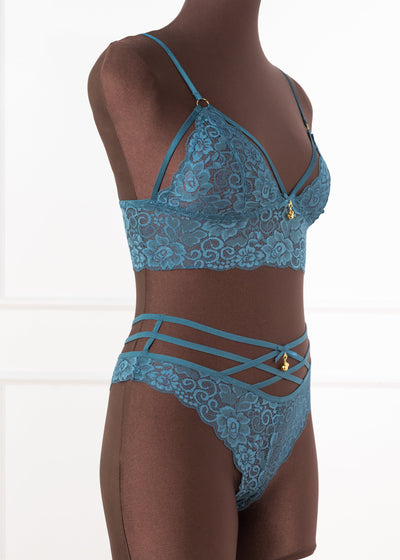 Strappy Crotchless Charm Panty - Retro Blue
