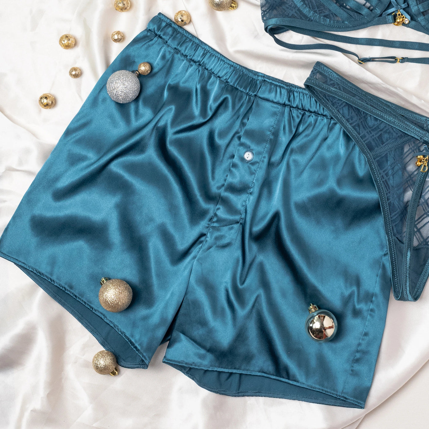Men's Satin Boxer - Retro Blue