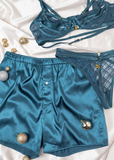 Men's Satin Boxer - Retro Blue