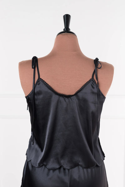 Scalloped Embroidered Satin Cami - Black