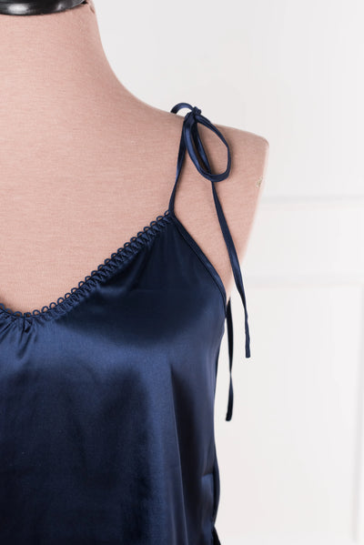 Scalloped Embroidered Satin Cami - Navy
