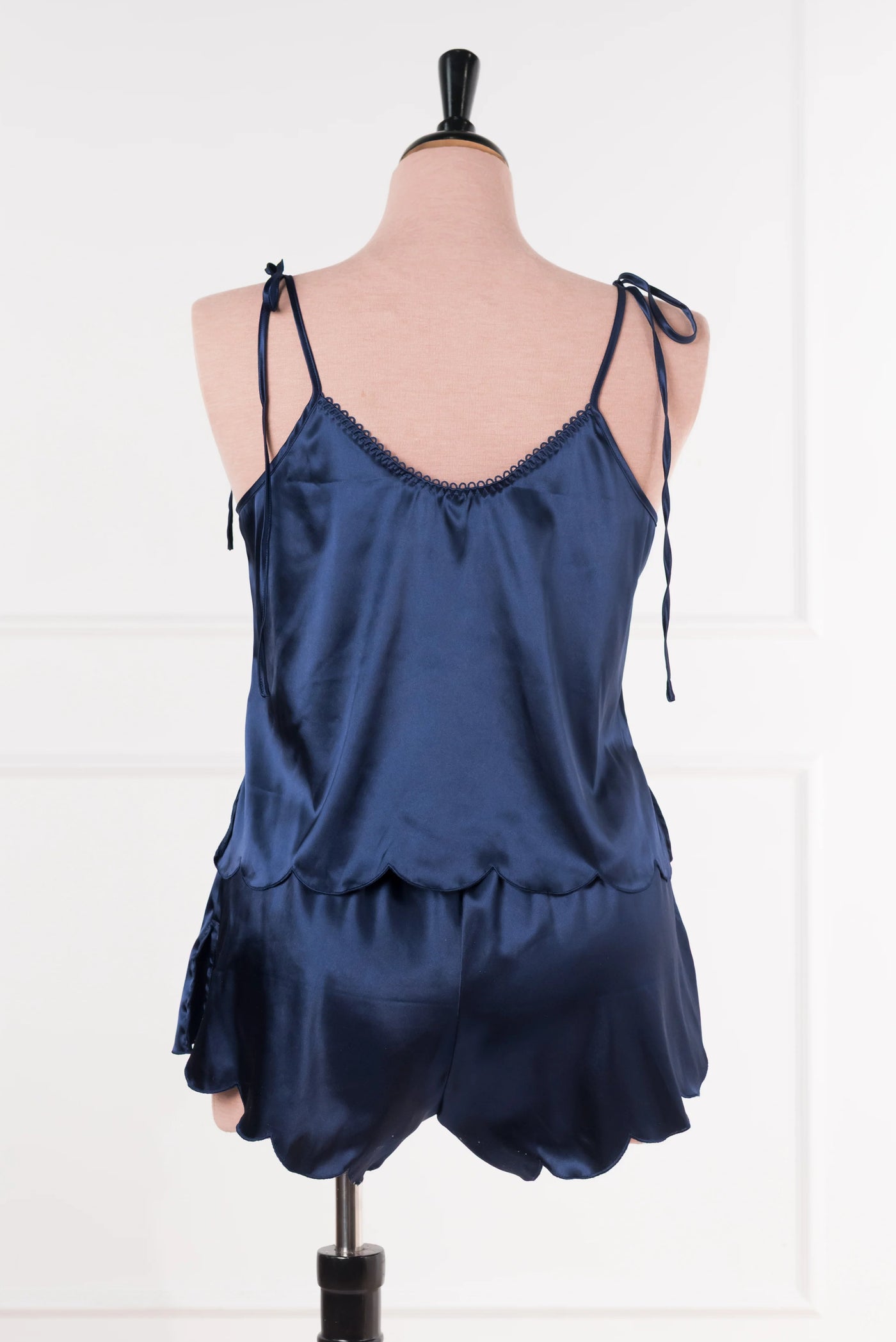Scalloped Embroidered Satin Cami - Navy