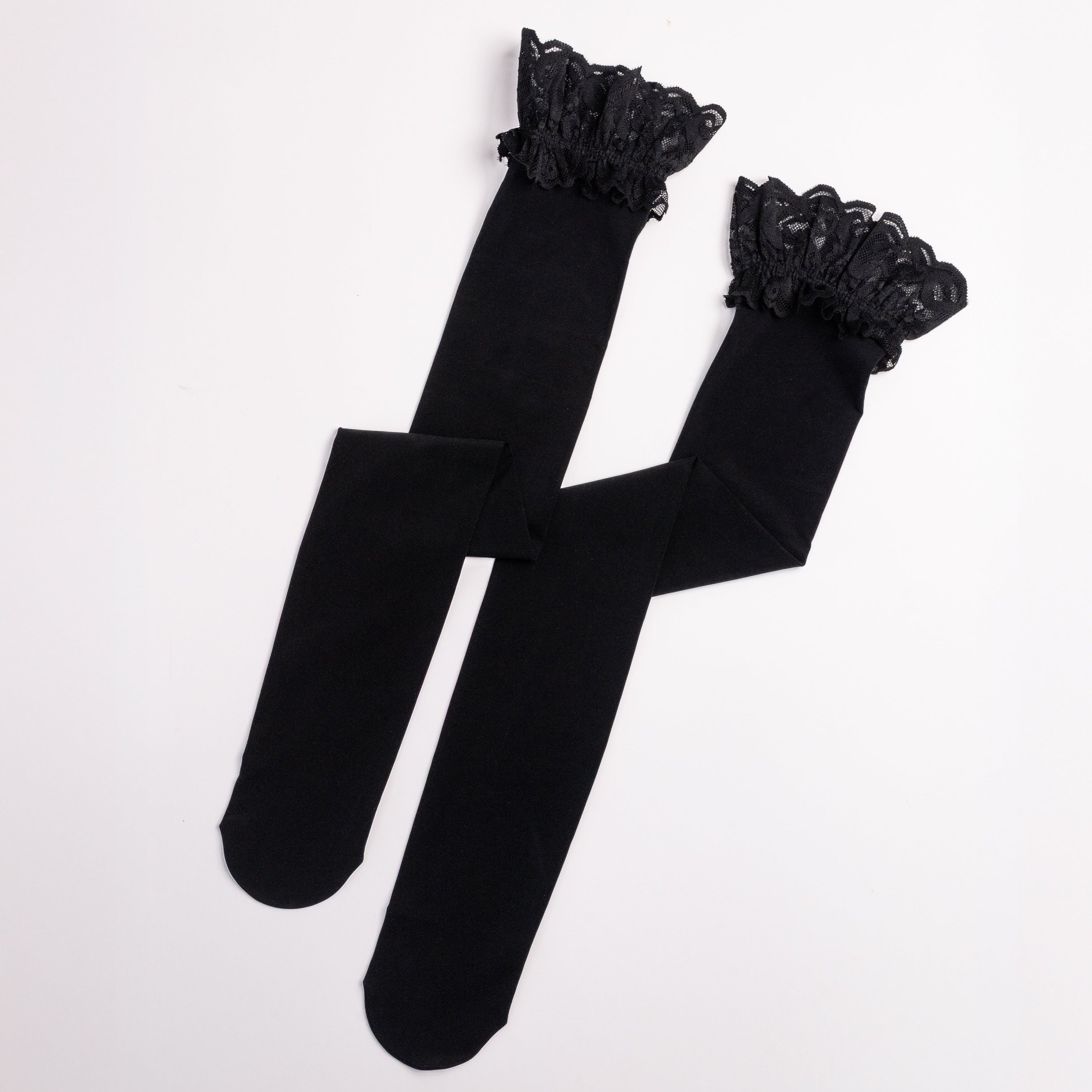 Lacy Thigh High Stockings - Black