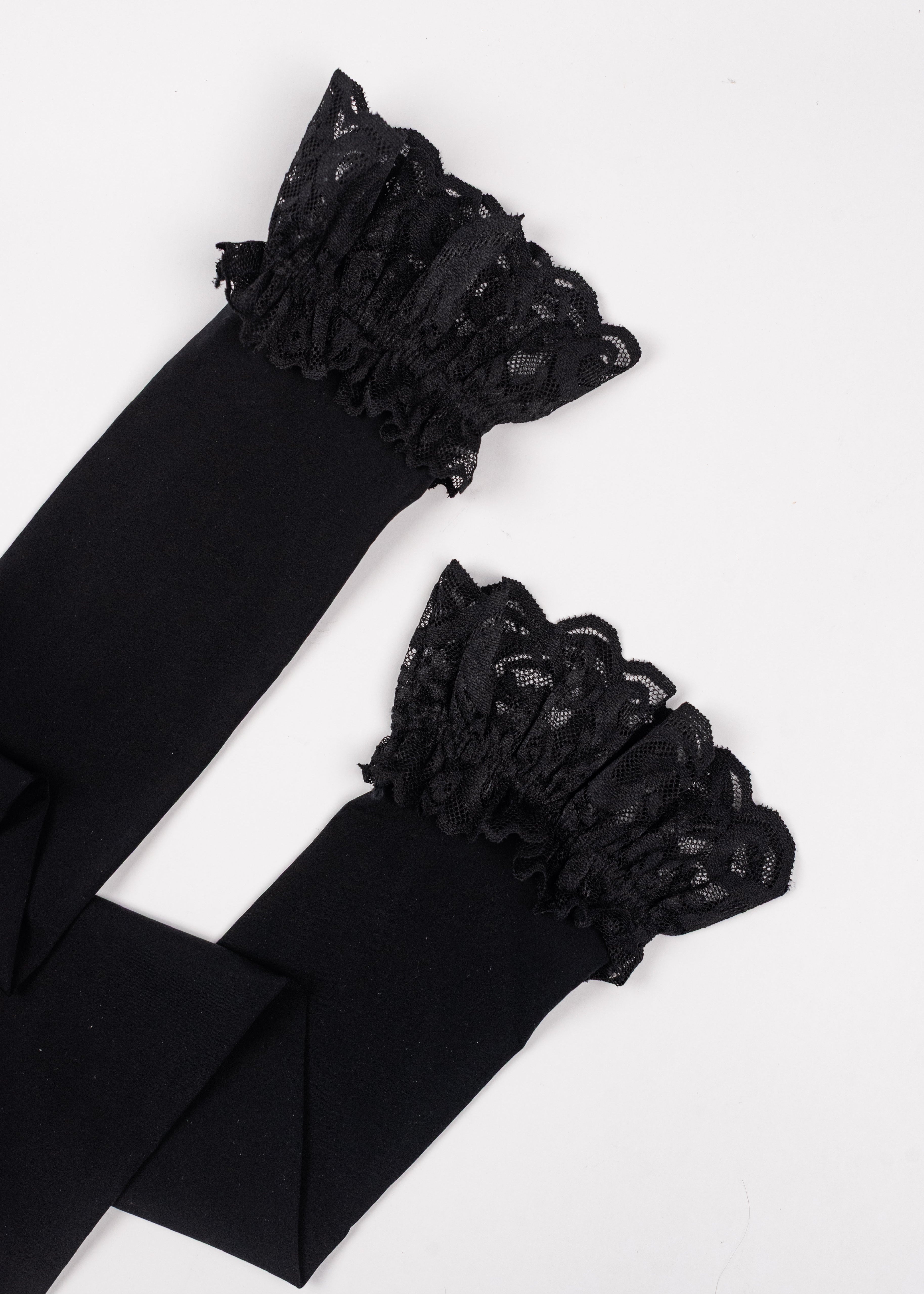 Lacy Thigh High Stockings - Black