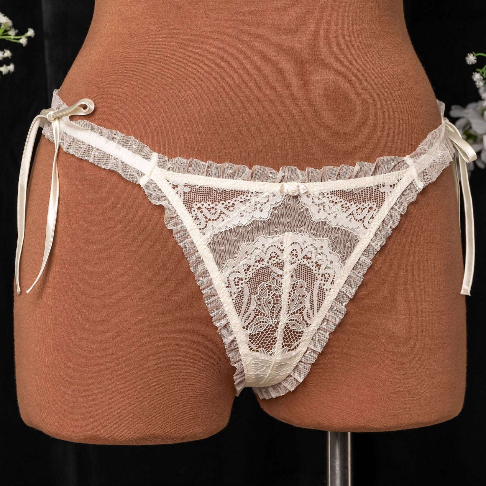Lacy Ruffle Thong - Pearl