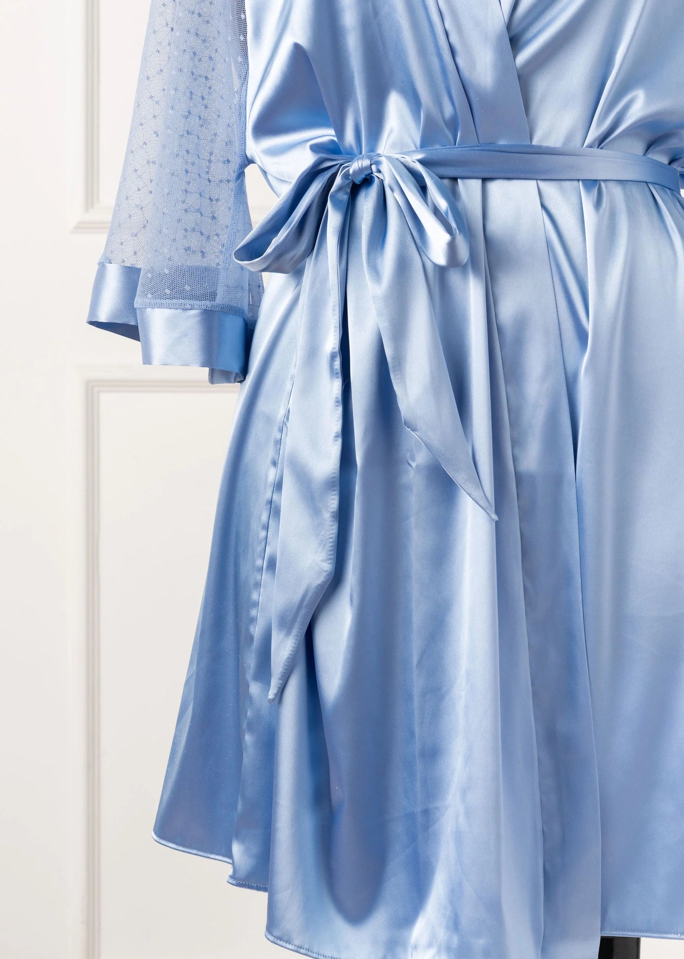 Satin & Diamond Mesh Robe - Sky Blue | Mentionables