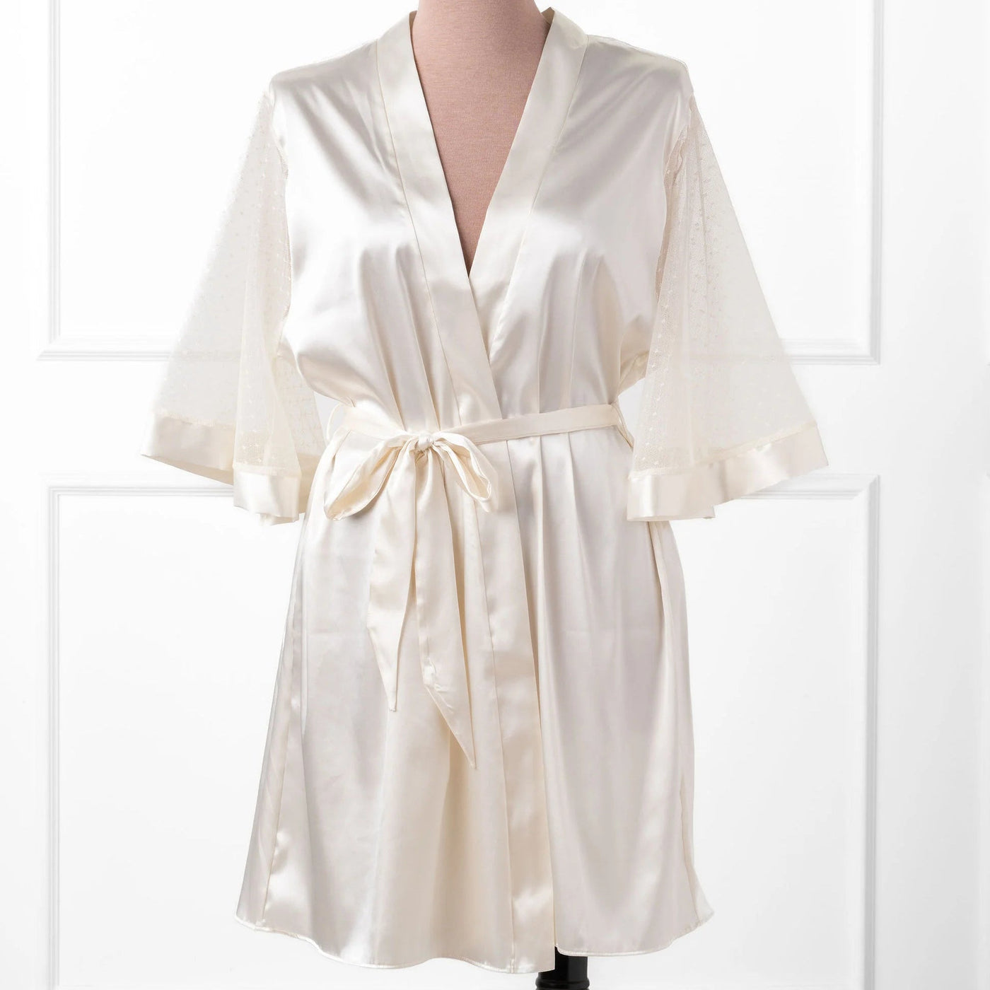 Satin & Diamond Mesh Robe - Pearl Size XS/S