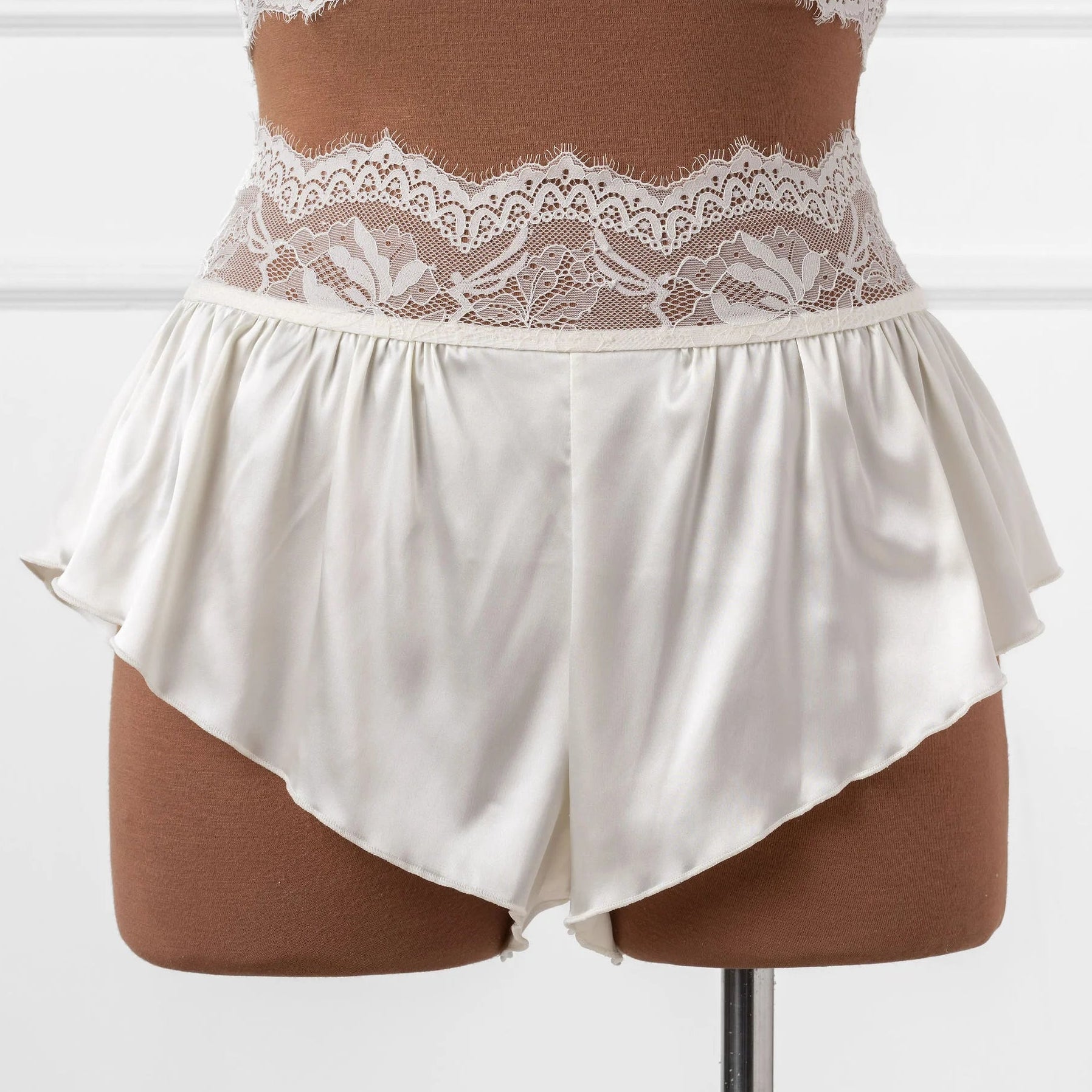 High Waist Satin Tap Shorts - Pearl