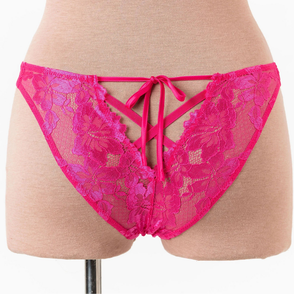 Lacy Corset-Back Crotchless Panty - Hot Pink | Mentionables