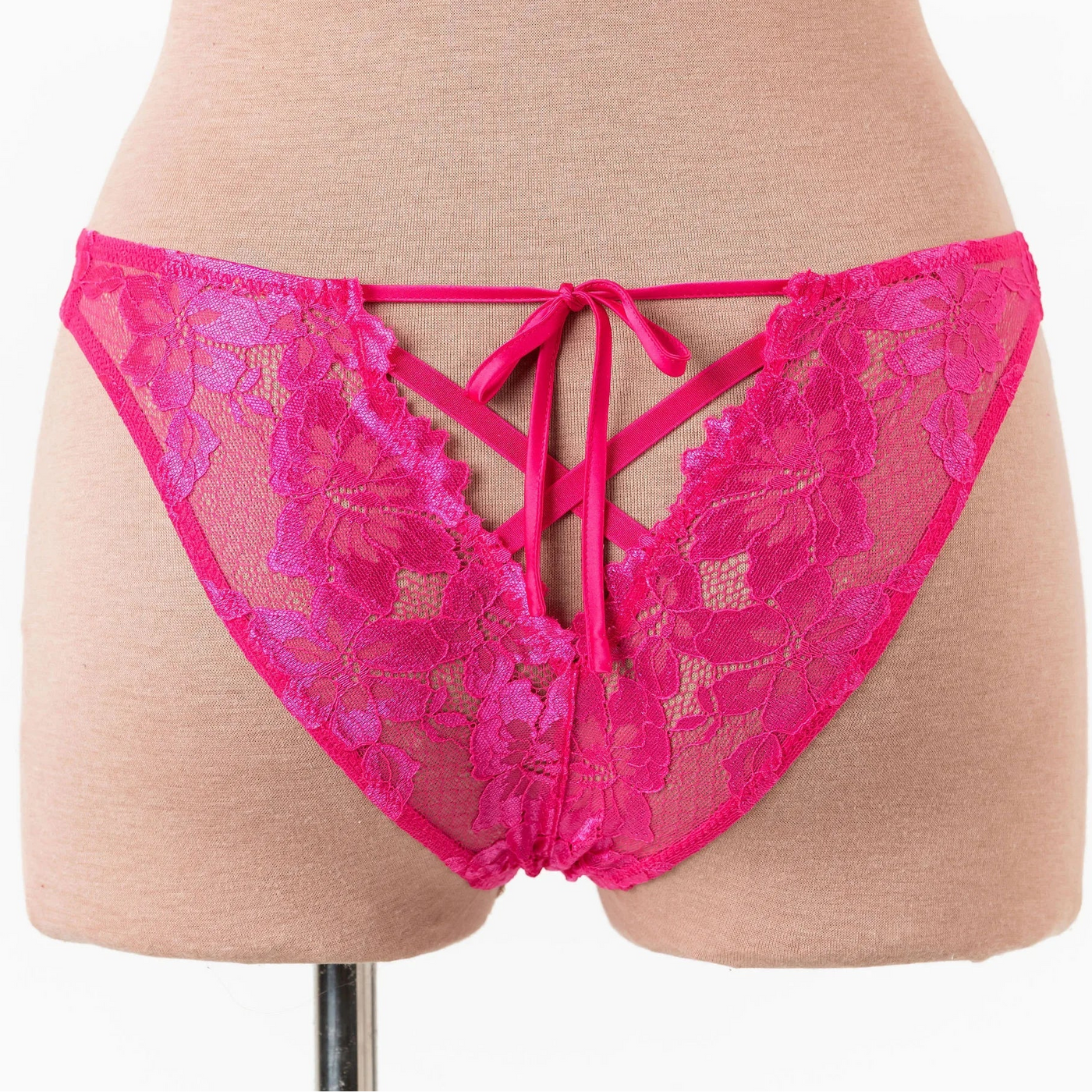 Lacy Corset-Back Crotchless Panty - Hot Pink | Mentionables