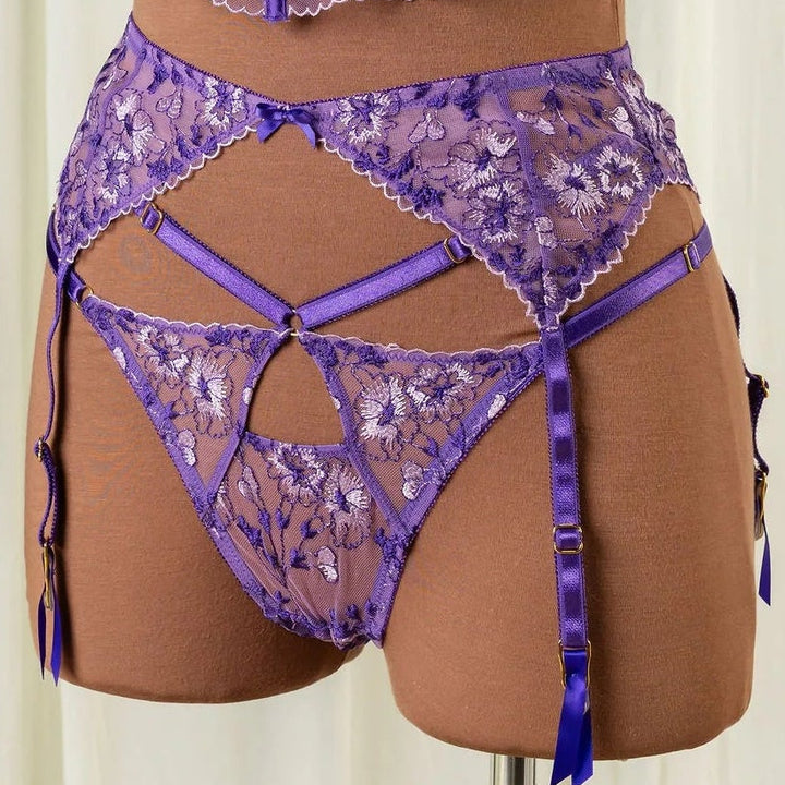 Embroidered Garter Belt - Violet | Mentionables Embroidered Garter Belt - Violet | Mentionables