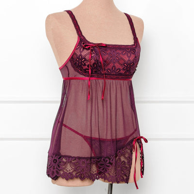 Slotted Lace Scoop Neck Babydoll - Sapphire