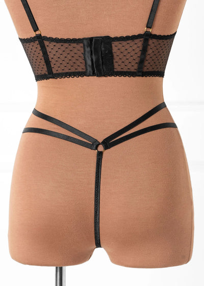 Lacy Strappy Thong - Black