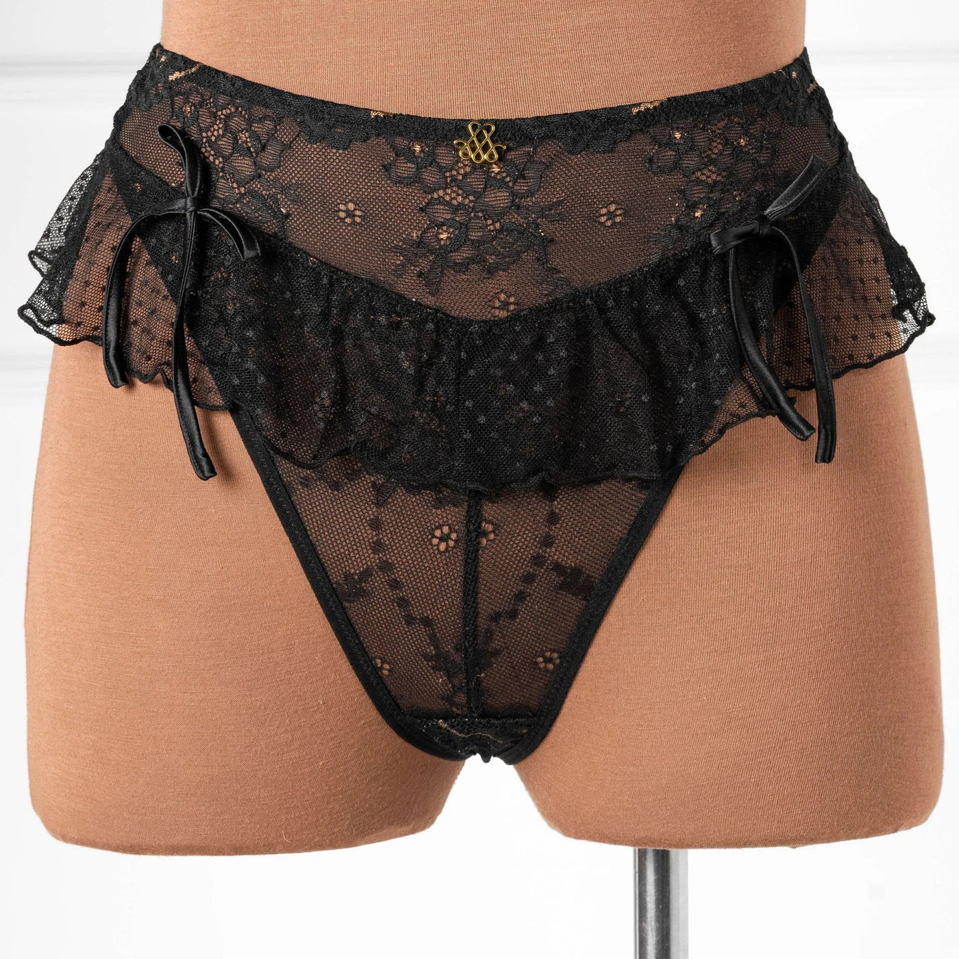 Lace & Mesh Corset Waist Panty - Black