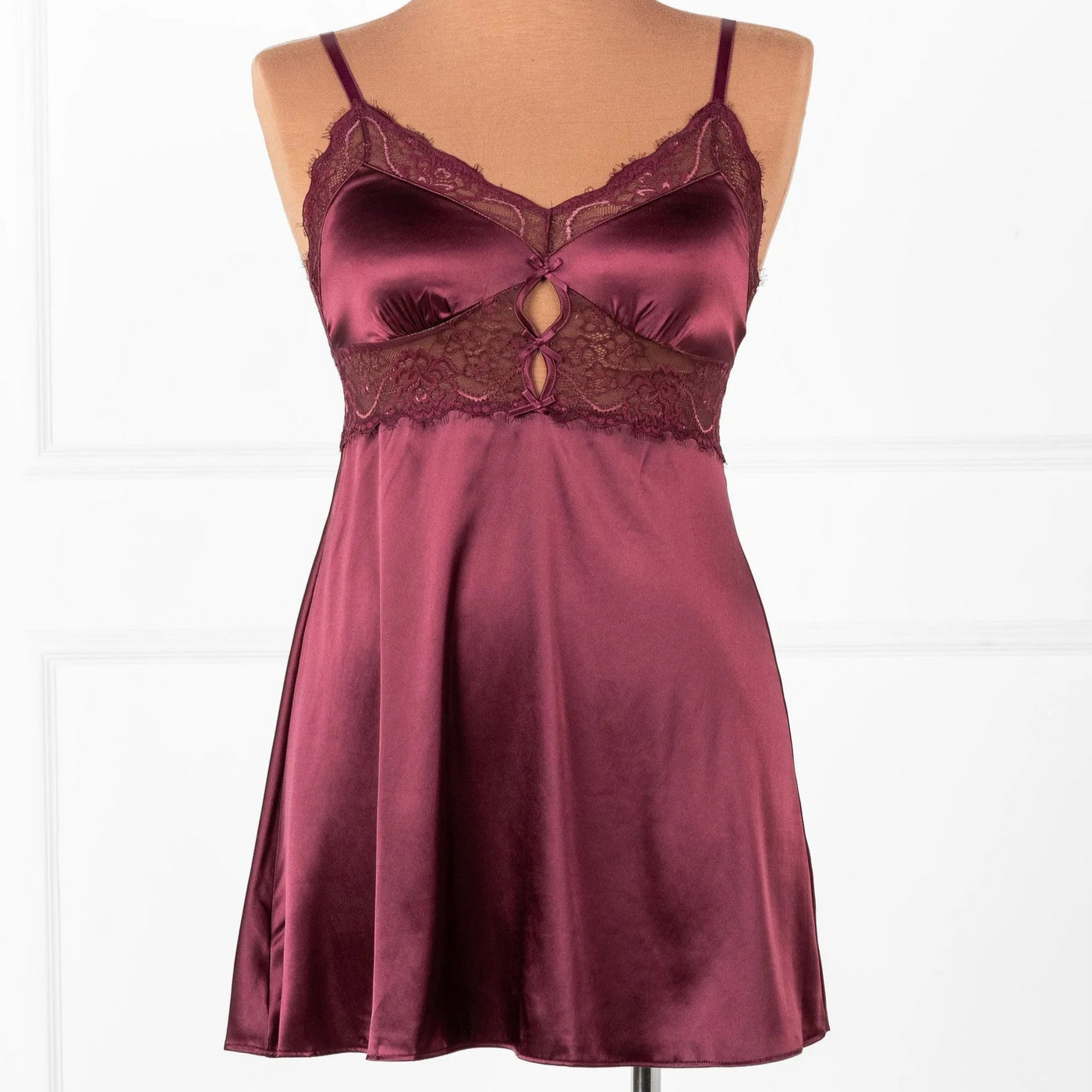 Satin & Eyelash Lace Slip - Cherry Lacquer
