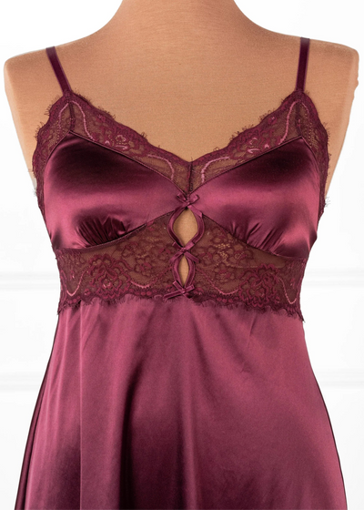 Satin & Eyelash Lace Slip - Cherry Lacquer