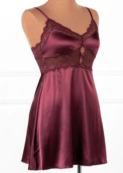 Satin & Eyelash Lace Slip - Cherry Lacquer