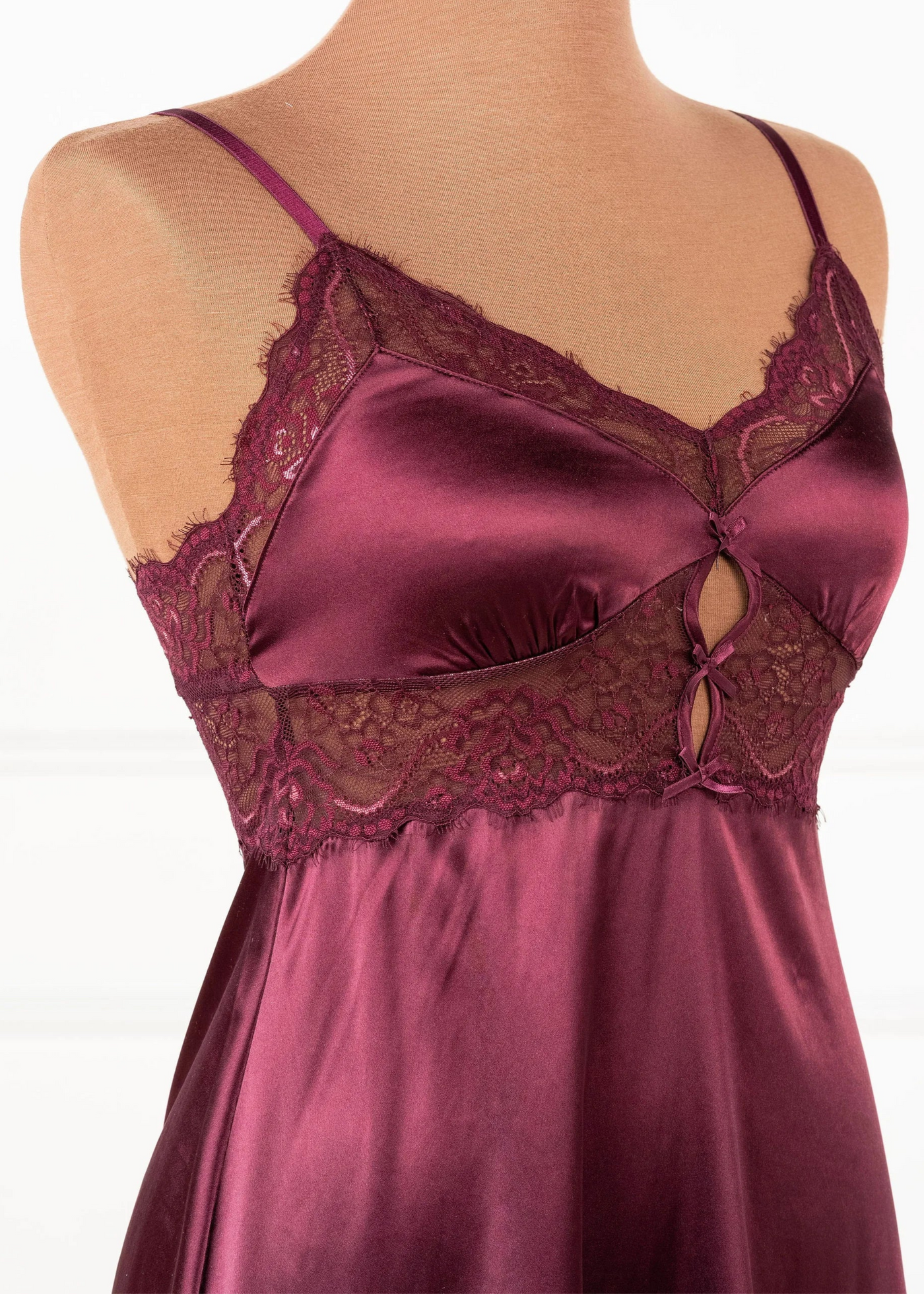Satin & Eyelash Lace Slip - Cherry Lacquer