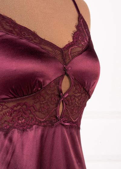 Satin & Eyelash Lace Slip - Cherry Lacquer
