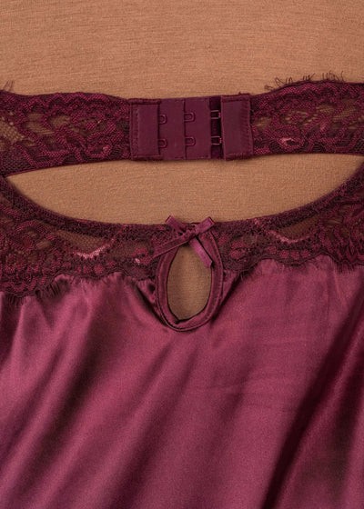 Satin & Eyelash Lace Slip - Cherry Lacquer