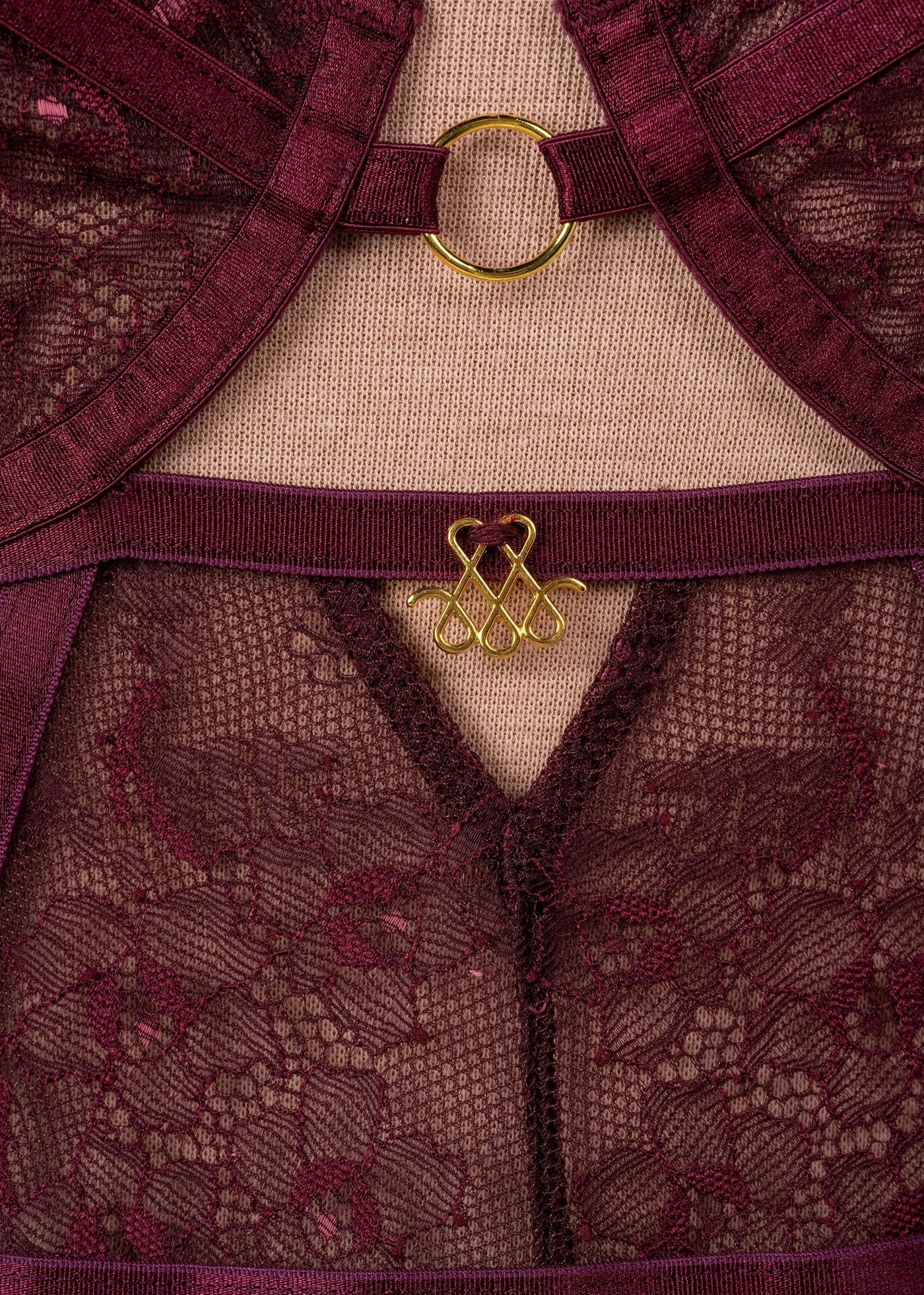 Eyelash Lace Crotchless Garter Teddy - Cherry Lacquer