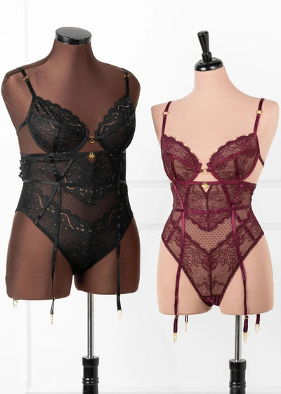 Eyelash Lace Crotchless Garter Teddy - Black