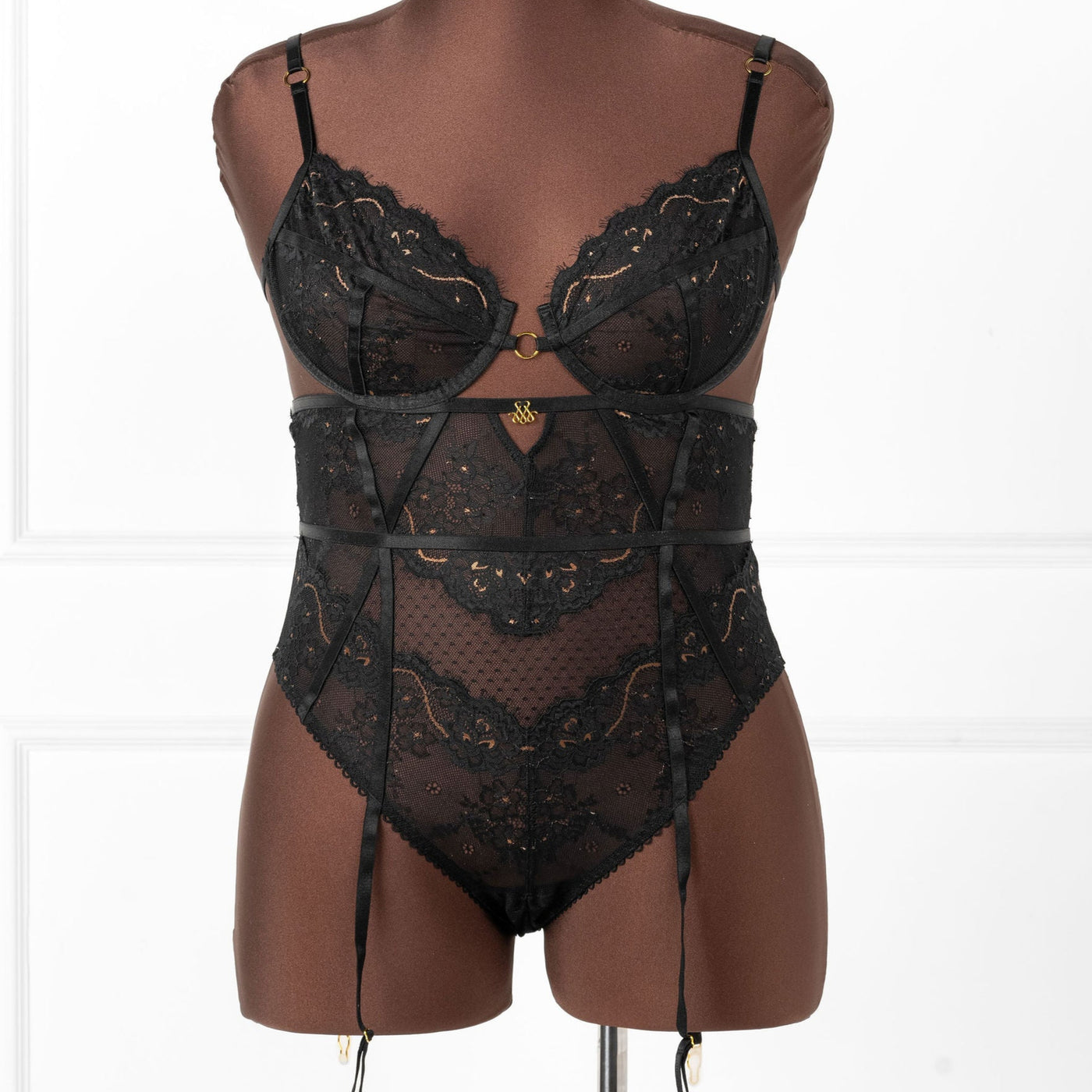 Eyelash Lace Crotchless Garter Teddy - Black