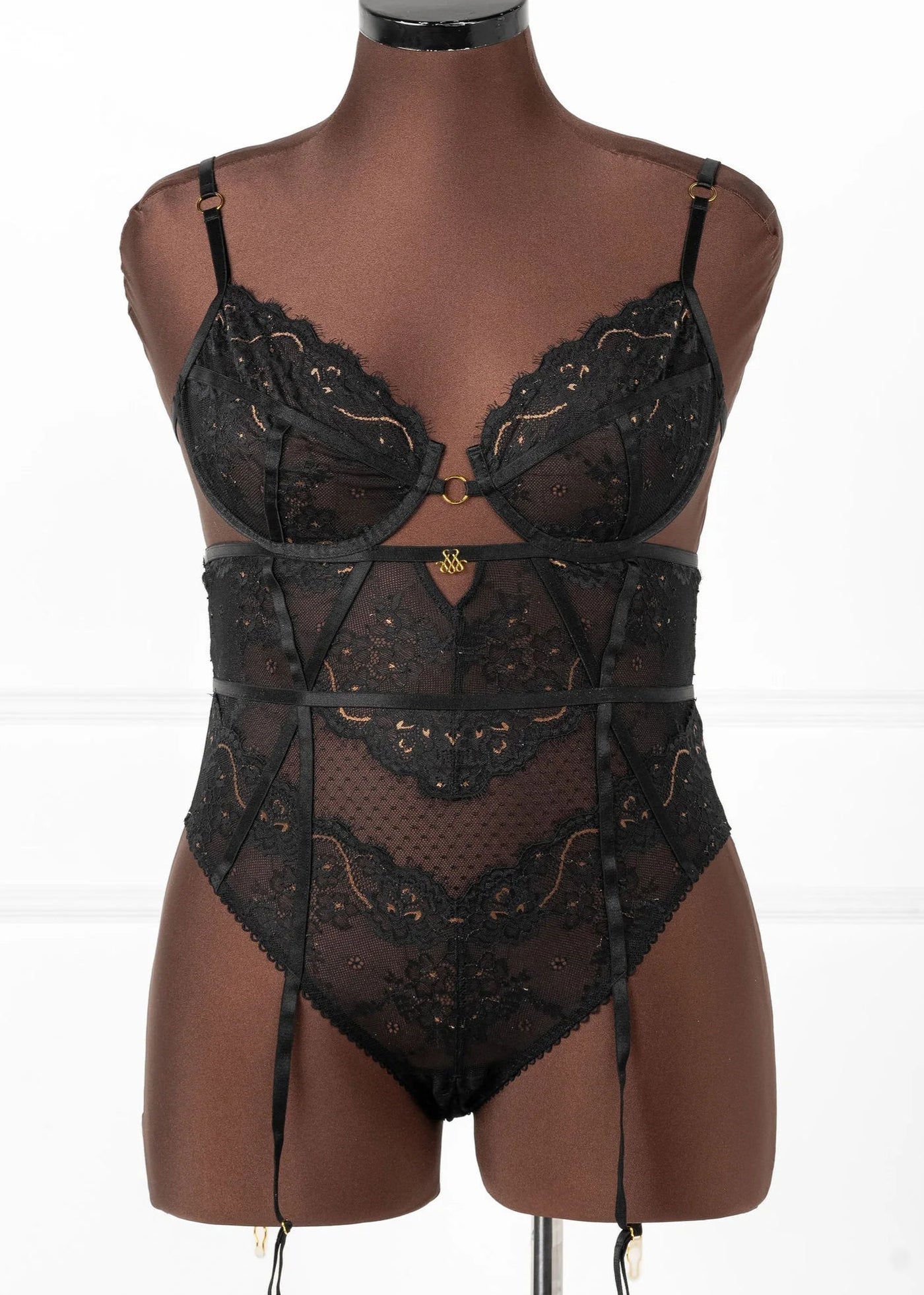 Eyelash Lace Crotchless Garter Teddy - Black