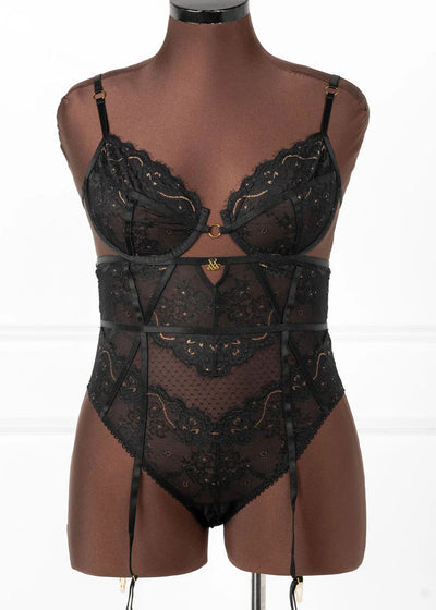 Eyelash Lace Crotchless Garter Teddy - Black