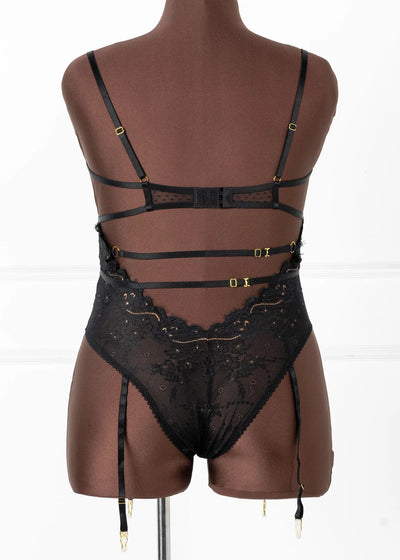 Eyelash Lace Crotchless Garter Teddy - Black