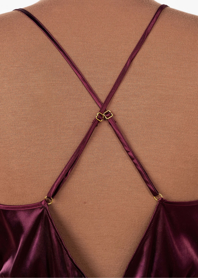 Lacy Plunge Satin Scalloped Romper - Cherry Lacquer