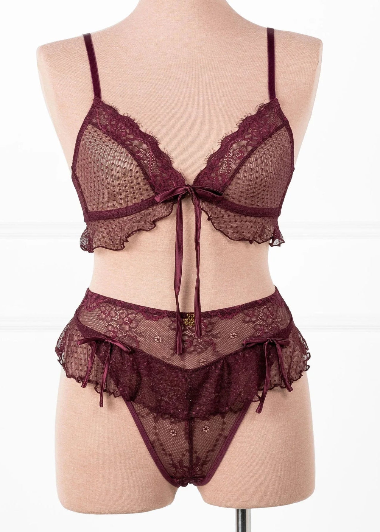 Lace & Mesh Corset Waist Panty - Cherry Lacquer