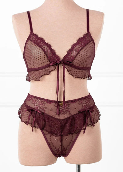 Lace & Mesh Corset Waist Panty - Cherry Lacquer