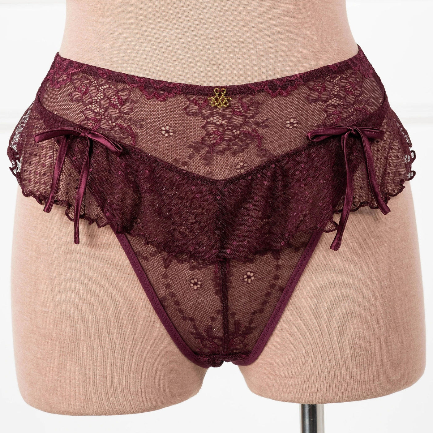 Lace & Mesh Corset Waist Panty - Cherry Lacquer