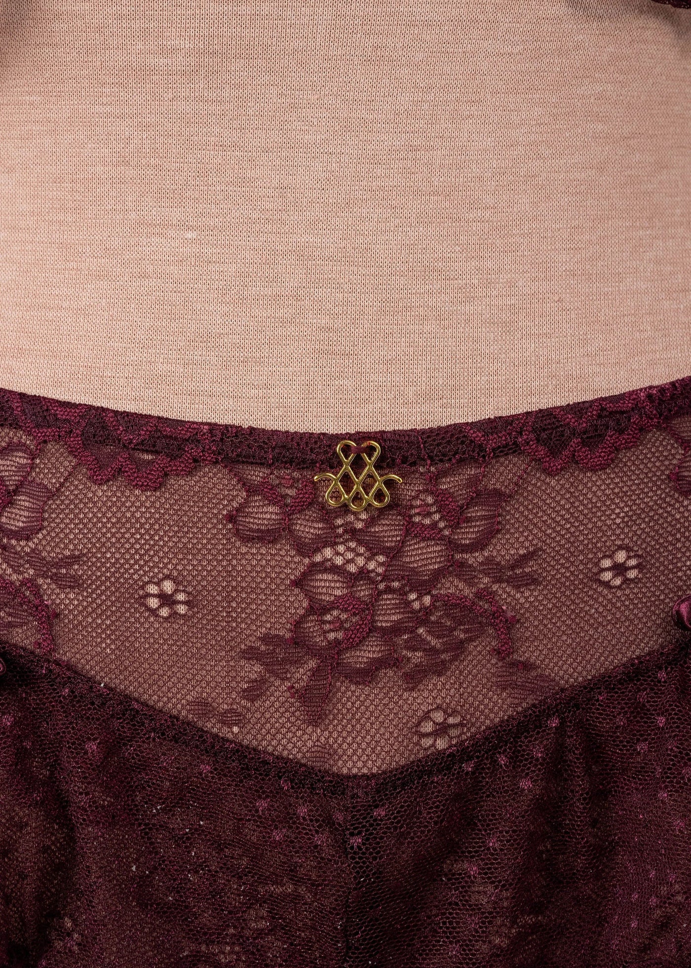 Lace & Mesh Corset Waist Panty - Cherry Lacquer