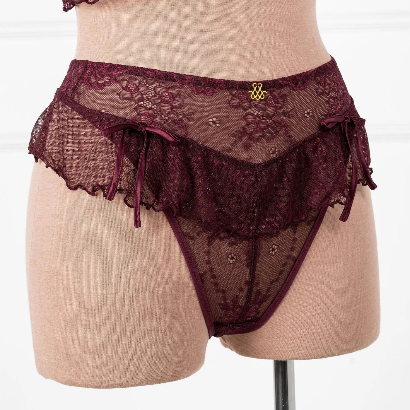 Lace & Mesh Corset Waist Panty - Cherry Lacquer
