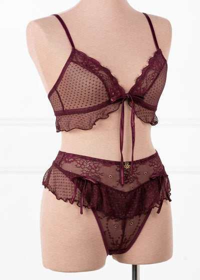 Lace & Mesh Ruffle Bralette - Cherry Lacquer