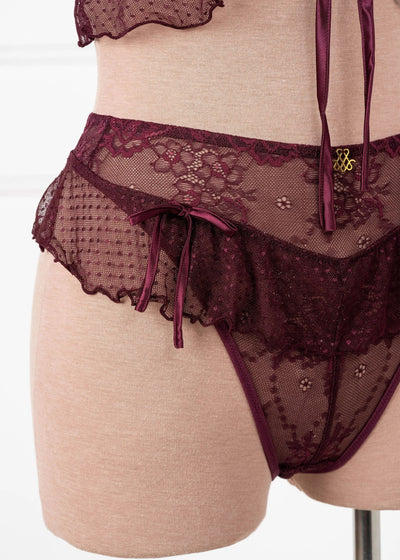Lace & Mesh Corset Waist Panty - Cherry Lacquer