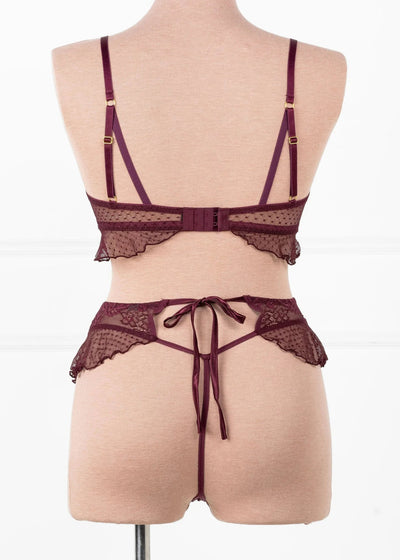 Lace & Mesh Ruffle Bralette - Cherry Lacquer